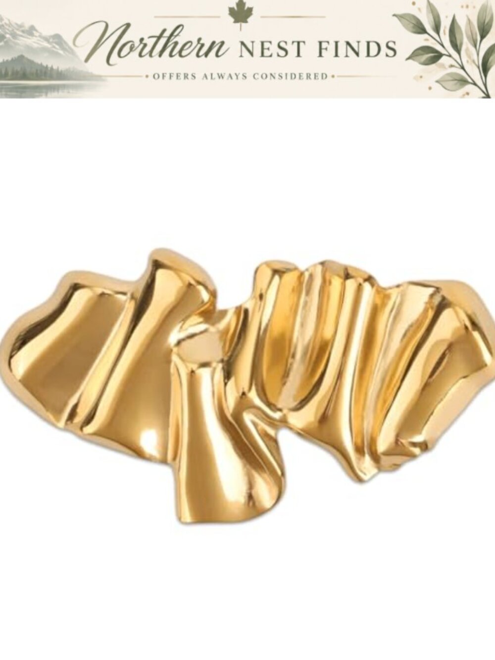 Gold Irregular Geometric Brooch Pin for Women Elegant Pleated Abstract